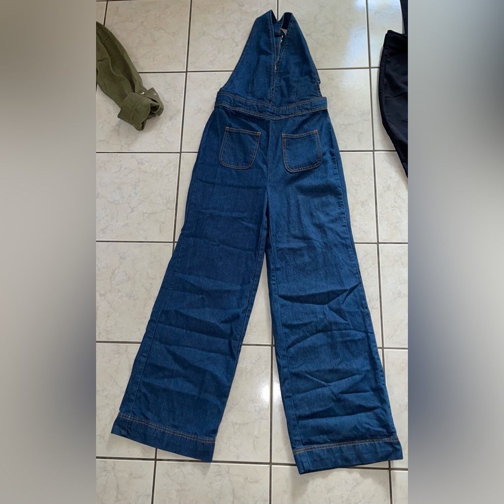 6. Denim jumpsuit  wide leg overalls blue jean jumpsuit